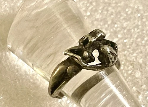 Vintage Brutalist Figural Naked Nude Lovers Kissing Ring Sterling Silver