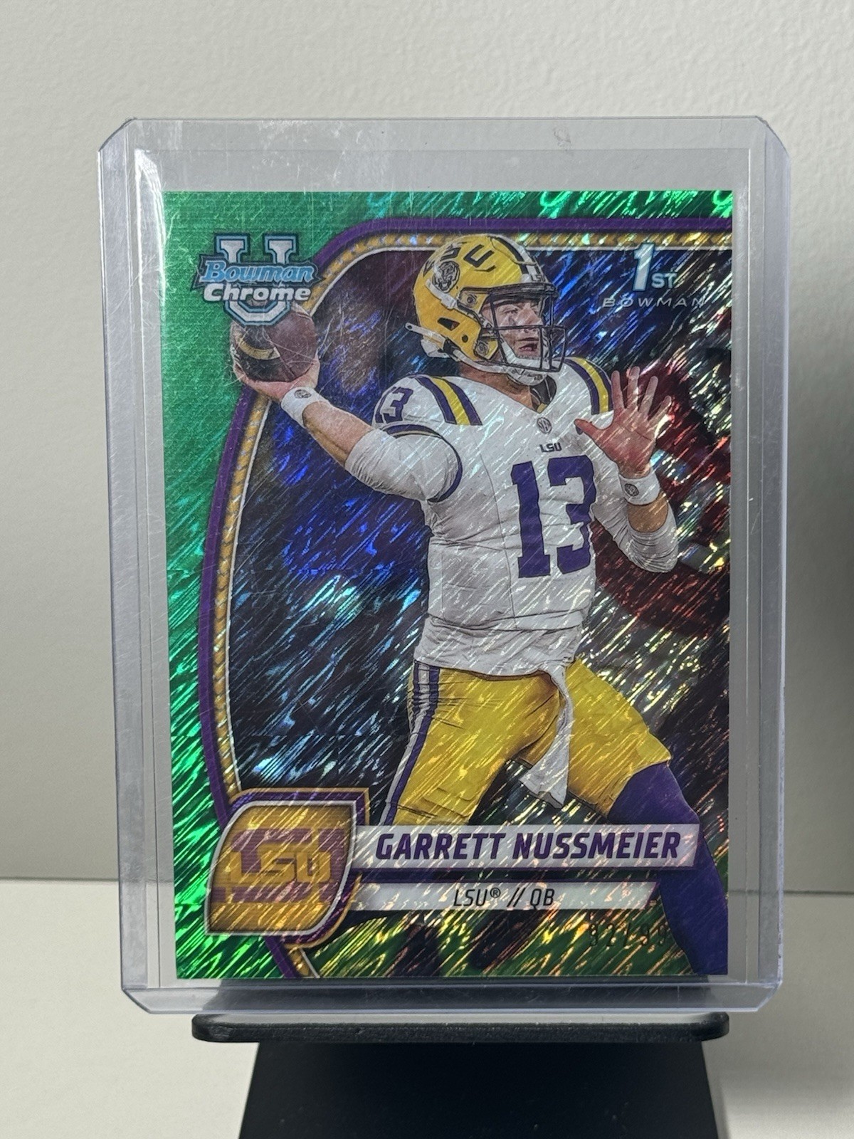 Garrett Nussmeier 2024 Bowman University Chrome 1st Green Shimmer #92/99