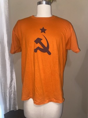 American Apparel Hammer & Sickle Graphic Orange Men's Short Sleeve Tee vintage 
