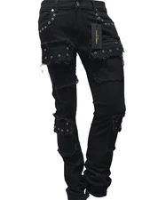 New! Evolution Studs Distressed Pocketed Stacked  Jeans w edge 295 sold Jet Blk