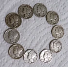 Vintage Mercury Dime (silver) Lot of 10 Circulated ; Ungraded ; Uncleaned ; Nice