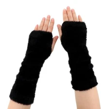 1 Pc Fur Arm Warmers Fingerless Gloves Women, Long Hairy Gloves for The Black
