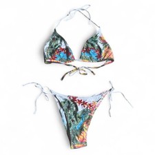 Y2K bikini two piece tropical floral print swim set sequined By Pin Up Stars M