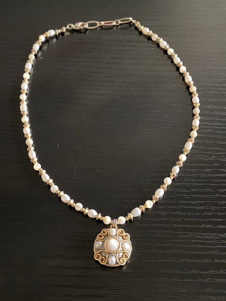 "Collar gargantilla de colección Michal Golán perlas de agua dulce diseño corazón cuentas colgantes 15""" Foto 2 de 4