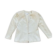 Marilyn Graham Vintage 90s Women's Cream Blazer Flower Embroidery Size Small