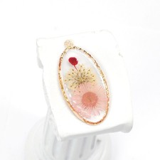 4PCS Gold Tone Real Dried Pressed Flower Resin Oval Shape Charm Pendant GXE1207