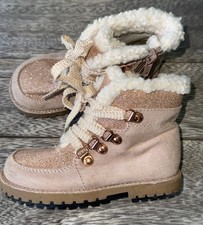 Girls Toddler Size 6 Maggie Zoe, Blush Faux Sherpa Pink Glitter Boots. Zip Up