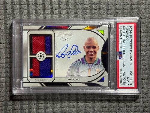 2024-2025 Topps UEFA Dynasty Ronaldo Dual Patch Auto /5 R9 Barcelona PSA 7 AUTO