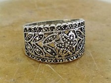 WIDE .925 STERLING SILVER FILIGREE FLORAL BAND RING size 6 style r1852