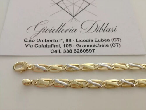 18K YELLOW WHITE GOLD BRACELET 5mm ALTERNATE 1+1 OVAL DOUBLE ROUNDED LINK 8.5" - Picture 4 of 9