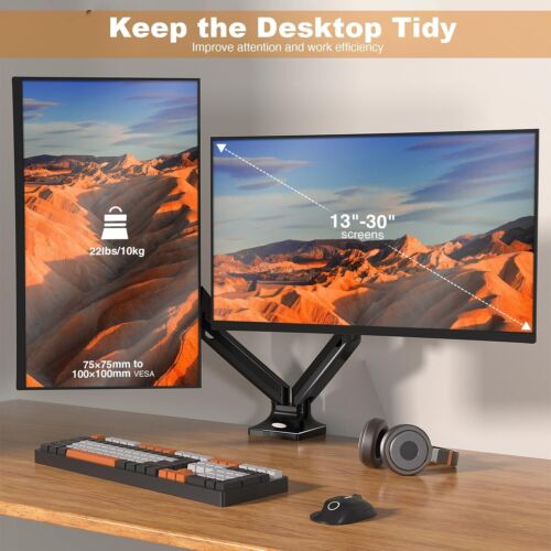 Dual Monitor Stand and Mount, Dual Monitor Arm for Screens Up to 32 Inch,Double - Picture 2 of 6