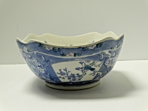 Vintage chinesische Chinoiserie blau & weiß rosa Porzellan quadratisch gerafft Schüssel ~ 9" sq. - Bild 4 von 20