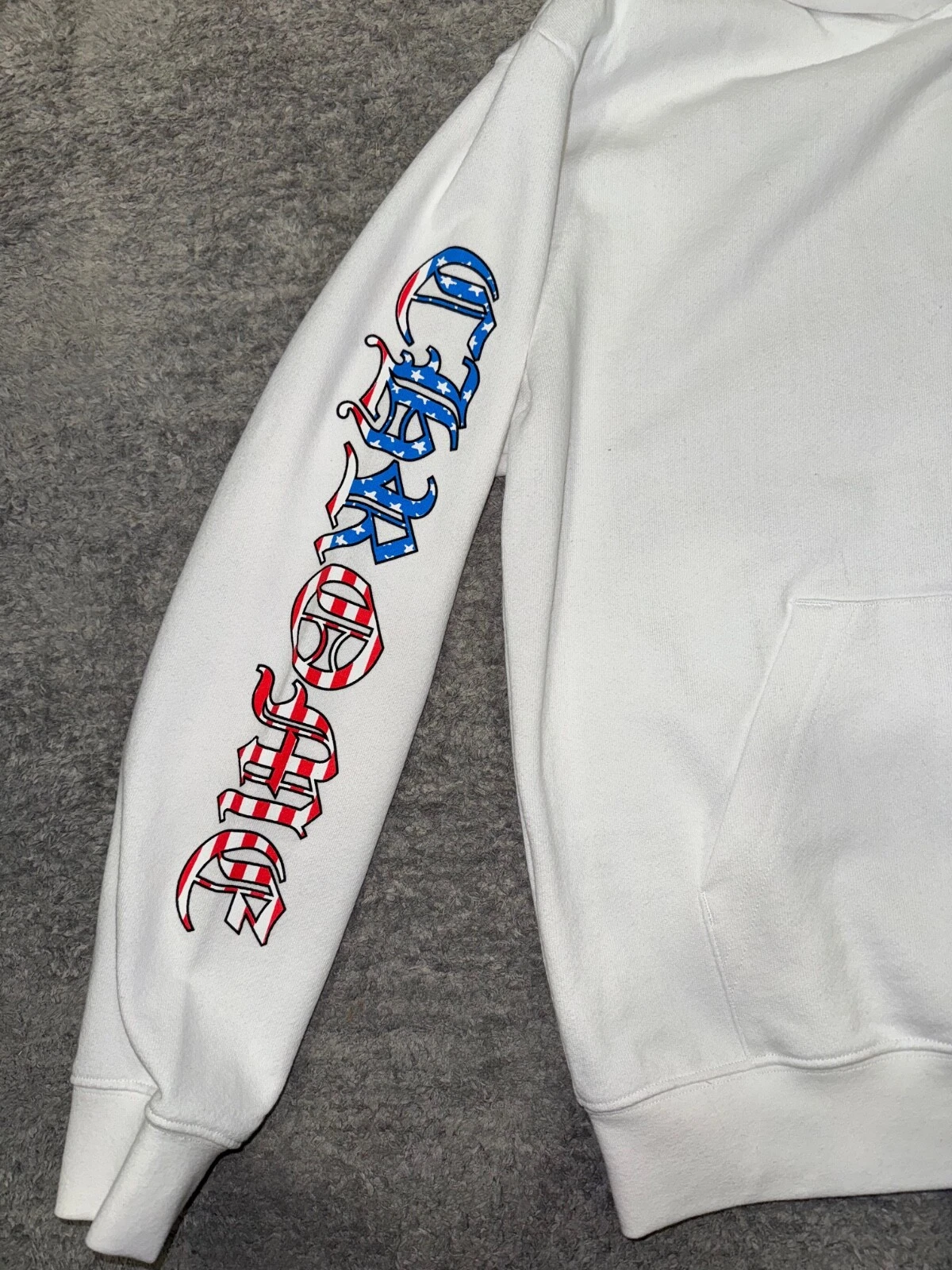 Felpa con cappuccio grande Chrome Hearts Matty ragazzo bianca bandiera americana 4 luglio