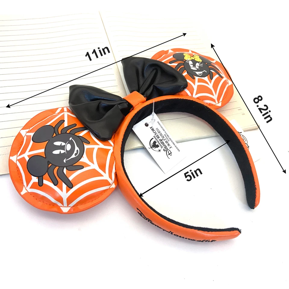 Disney Halloween Diadema Naranja Lazo Loungefly Mickey Minnie Spider Mouse Orejas Foto 3 de 4