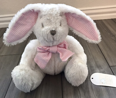 PATY INC. 11  White Easter Bunny Lovey Pink Gingham Crinkle Ears Stitched Eyes