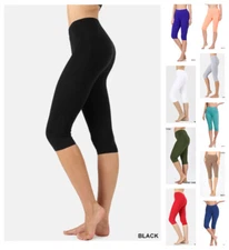 HIGH WAISTED COTTON STRETCH BELOW KNEE CAPRI LEGGINGS YOGA GYM MISSES PLUS S-3X