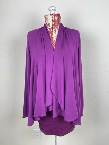 Damen LILA WEICHE MODAL CARDIGAN Pullover drapiert vorne offen Plissee herb Gr. XS S - Bild 11 von 12