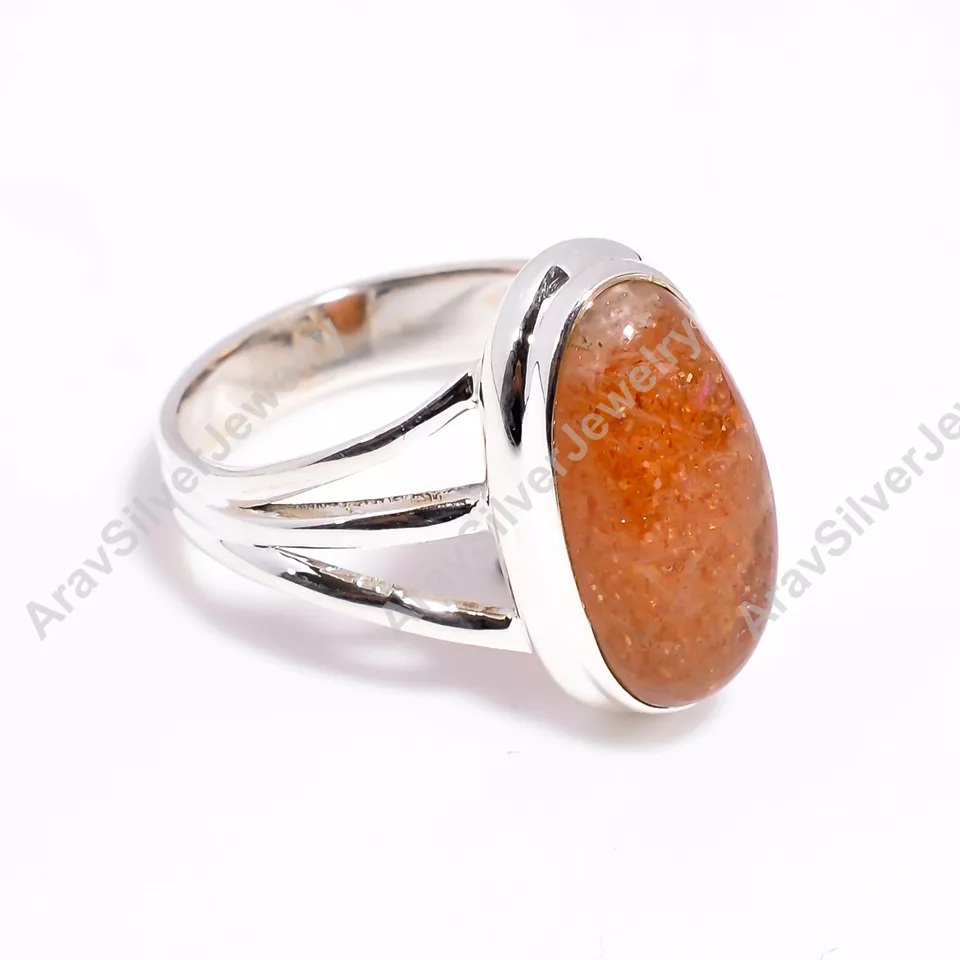 Natural Sunstone Ring 925 Sterling Silver Statement Boho Rings Gift Jewelry - Image 4 of 4