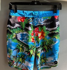 RVCA 27 Board Shorts Swim Surf Trunks Blue Tropical 4-Way Performance Stretch