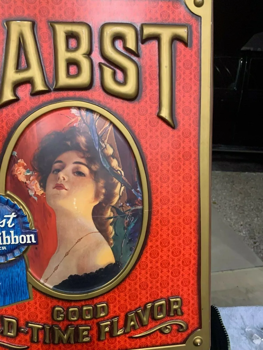 Vintage Pabst Blue Ribbon Beer PBR Embossed Parlor Girl Sign 20