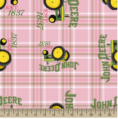 #ad John Deere Tractor Plaid Pink Fabric 24117 BTY $10.95