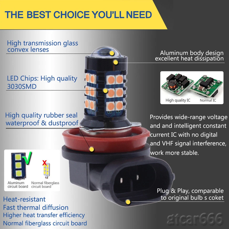 2x 30SMD H8 H11 LED Rosa Púrpura Proyector Niebla Conducción Diurna Bombilla Foto 2 de 4