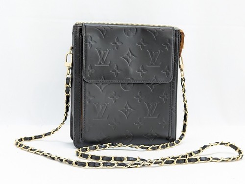 LOUIS VUITTON Vernis Monogram Mott Chain Shoulder Bag Black TH0091 Authentic LV
