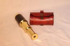 Handcrafted Nautical Brass Spyglass Telescope with Leather Wrap   Vintage Pirate