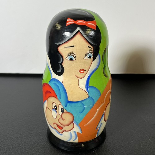 Set of 5 Snow White & the Seven Dwarfs Wooden Nesting Dolls Hand Painted Russia - Picture 2 of 15