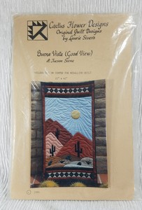 Vtg-Cactus-Flower-Designs-BUENA-VISTA-42x22-034-Quilted-Wall-Hanging-Quilt-Center