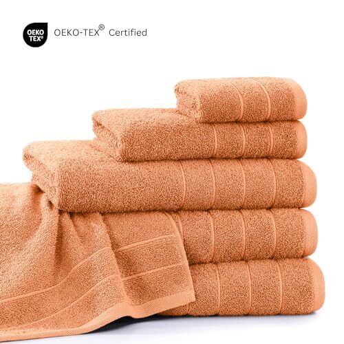 24 Piece 100% Cotton Bath Towels Set, 2 Bath Sheets, 2 Large Bath Peach Fuzz - Picture 3 of 7