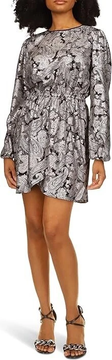 Abito medio Michael Kors foil paisley manica lunga balza paisley nuovo senza etichette