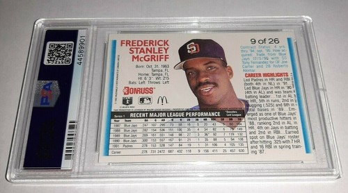 1992 Donruss McDonald's MVP #9 Fred McGriff Card Graded PSA 10 Pop 4 Canada Exc - Picture 2 of 2