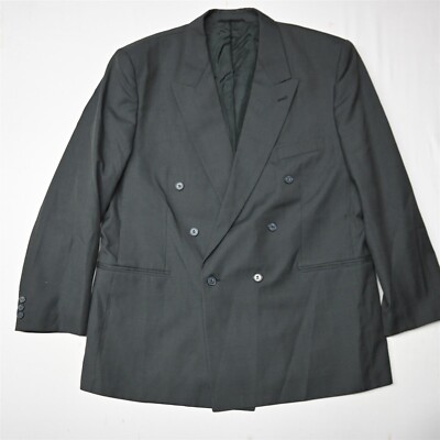 Vtg Engbers 48R Gray Check Wool Double Breasted Sport Coat Blazer Suit Jacket
