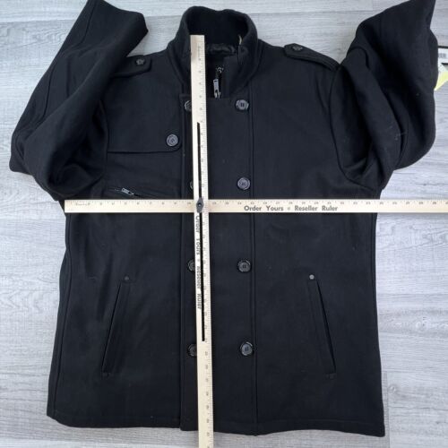NWT Guess Mens Double Breasted Pea Coat Zip Up & Button Up Wool Black Size 2XL - Picture 11 of 22