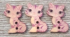 3 Purple Kitten Cat Sewing Buttons Crafting Wood 2 Hole 1" 