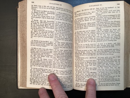 Antique 1891 New Testament in ENGLISH & GERMAN New York American Bible Society - Picture 16 of 23