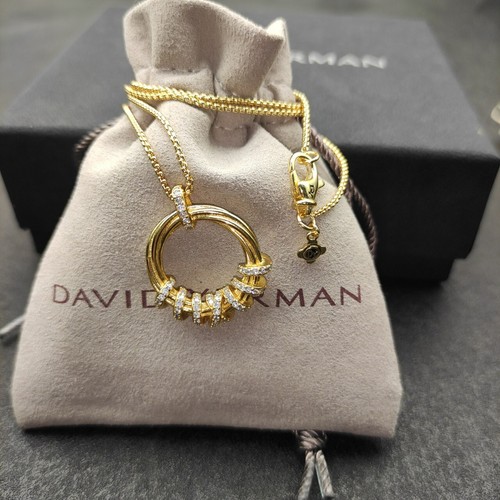 David Yurman 18K Gelbgold Diamant Pave drehbarer Anhänger Halskette, 50 cm Länge
