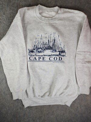 VINTAGE Cape Cod Sweatshirt Large Harbor Scene Distressed 
