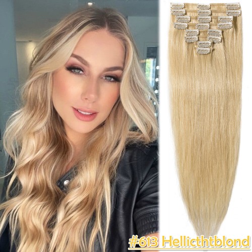 Clip in Haarverlängerung Extensions Strähnen Glatt 100% Remy Human Hair Echthaar - Bild 20 von 30