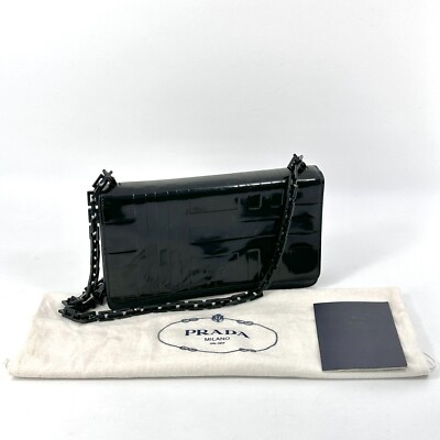 PRADA Shoulder Bag Black Leather Auth