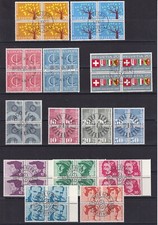 Schweiz, 14 Viererblöcke, 4 Sätze + 2 Einzelwerte mit zentralem Ersttagsstempel
