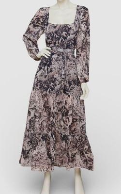 Avec Les Filles Women Beige/Black Tiered Belted Maxi Dress Size: 10