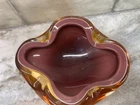 Alfredo Barbini Glass Ashtray Bowl Geode Style Murano Italy VTG 50s Rare Amber