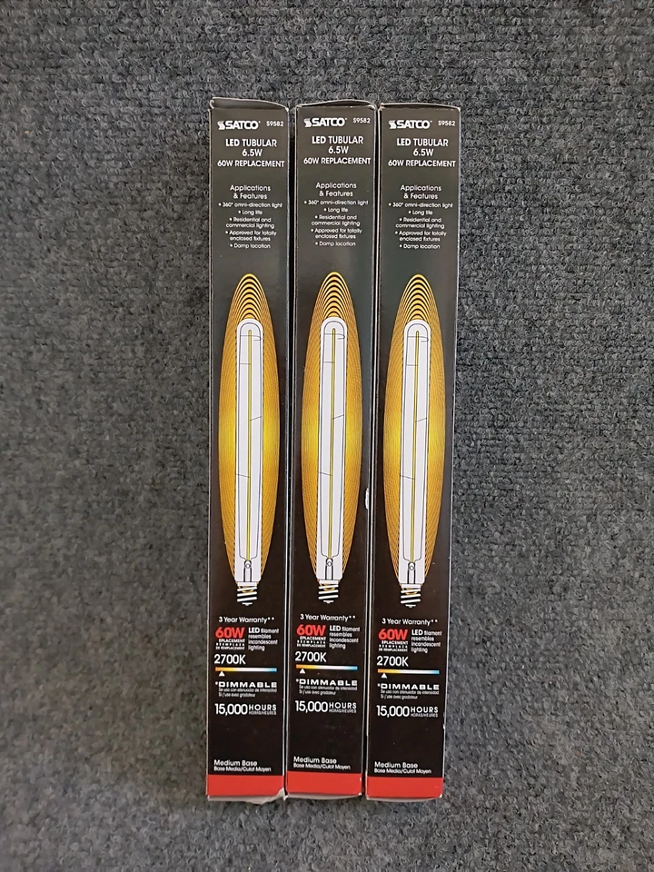 3x Satco S9582 LED Filament 12-Inches Bulb 8W =60W T9 Clear E26 120V 2700K - Image 2 of 3