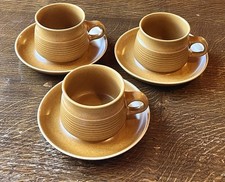 3 Denby Langley Canterbury Brown Cups & Saucers. NEVER USED. Cups 2.5 x 3”