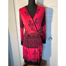 STUDIO DONATELLA Luxury Black & Red Stretchy Knee Length Wrap Robe Size S/M