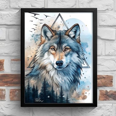 Wolf Wandbild Wolf Kunstwerk Digital Gemälde Winterlandschaft Grau Wolf Druck (3)