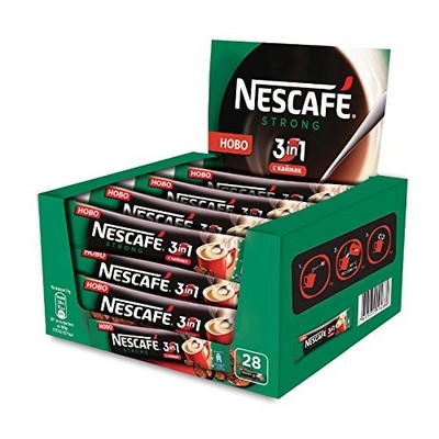 Nescafe 3 in 1 Strong Instant Coffee Single Packets, 28 Count (Pack of 1)