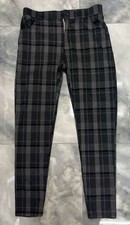 Men's Plaid Trousers Pants Gray Check Slim Fit Casual Dress Slacks Size Large